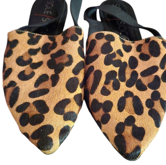 SOLE SOCIETY Kaniesa Leopard Cow Hair Pointed Toe Flats. Black/Tan Size 7.5 - Picture 3 of 9